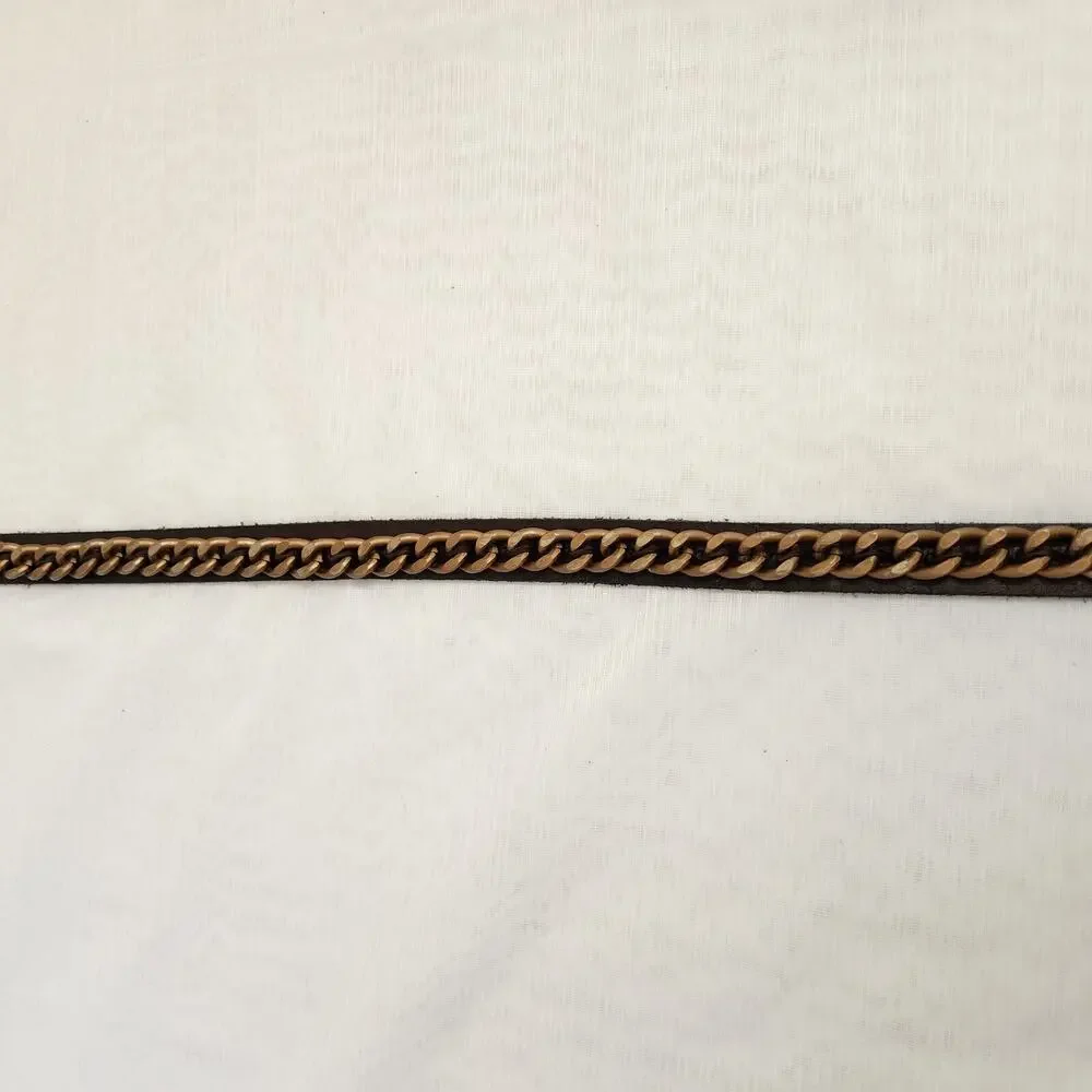 Banana Republic Belt Women's M Brown Genuine Leather Copper Chain Biker Belt